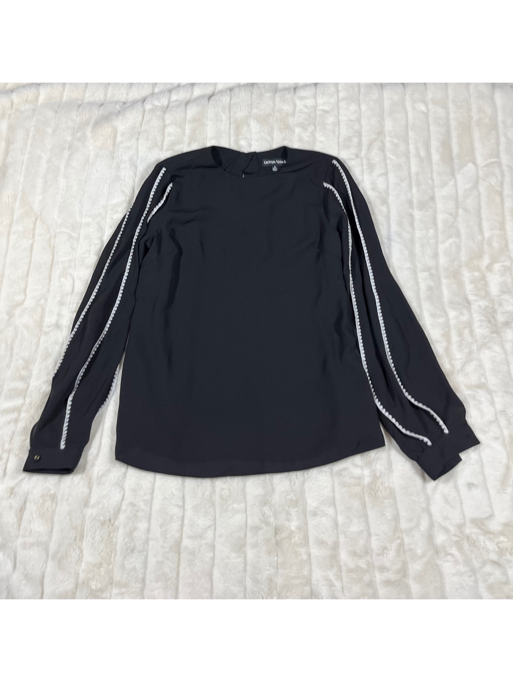 Catherine Malandrino XS Black White Stitched Sleeve Layered Fall Office Blouse
